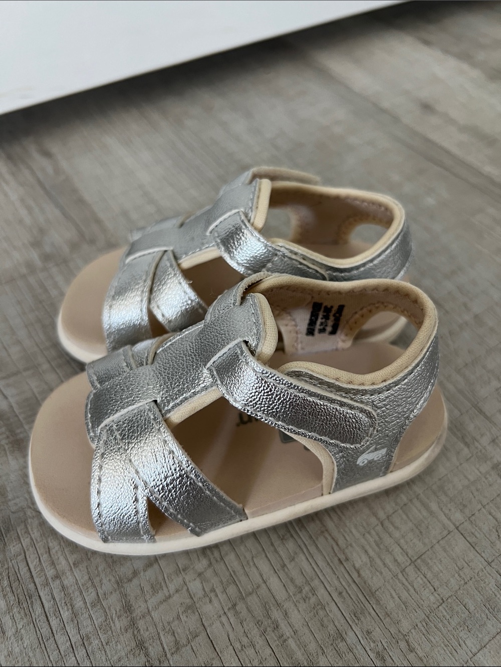 See Kai Run Metallic Silver Baby Sandals with Hook-and-Loop Strap